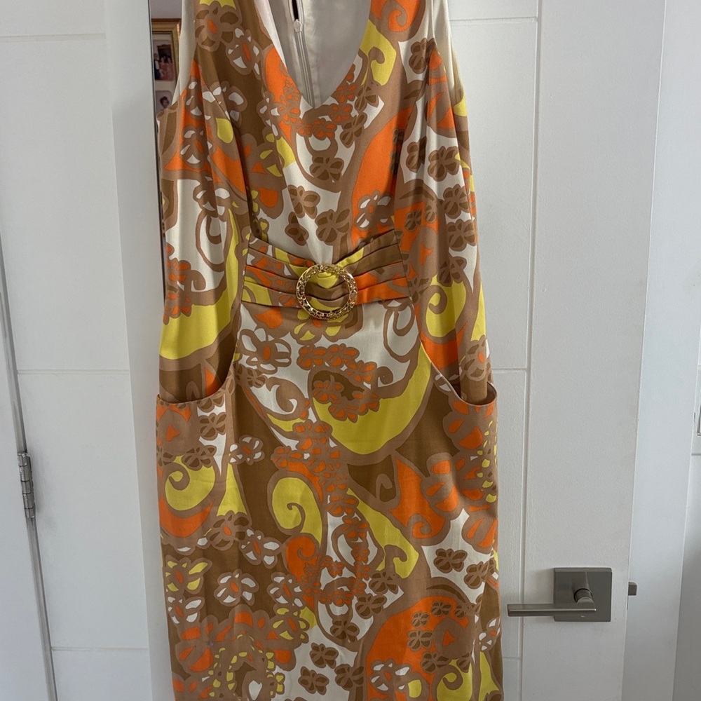 Tahari Orange, Brown & Yellow Floral-Pattern Midi Dress - Picture 2 of 5